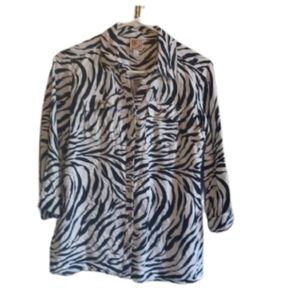 JM Collection 100% linen Black/White Zebra Print top Size 4P